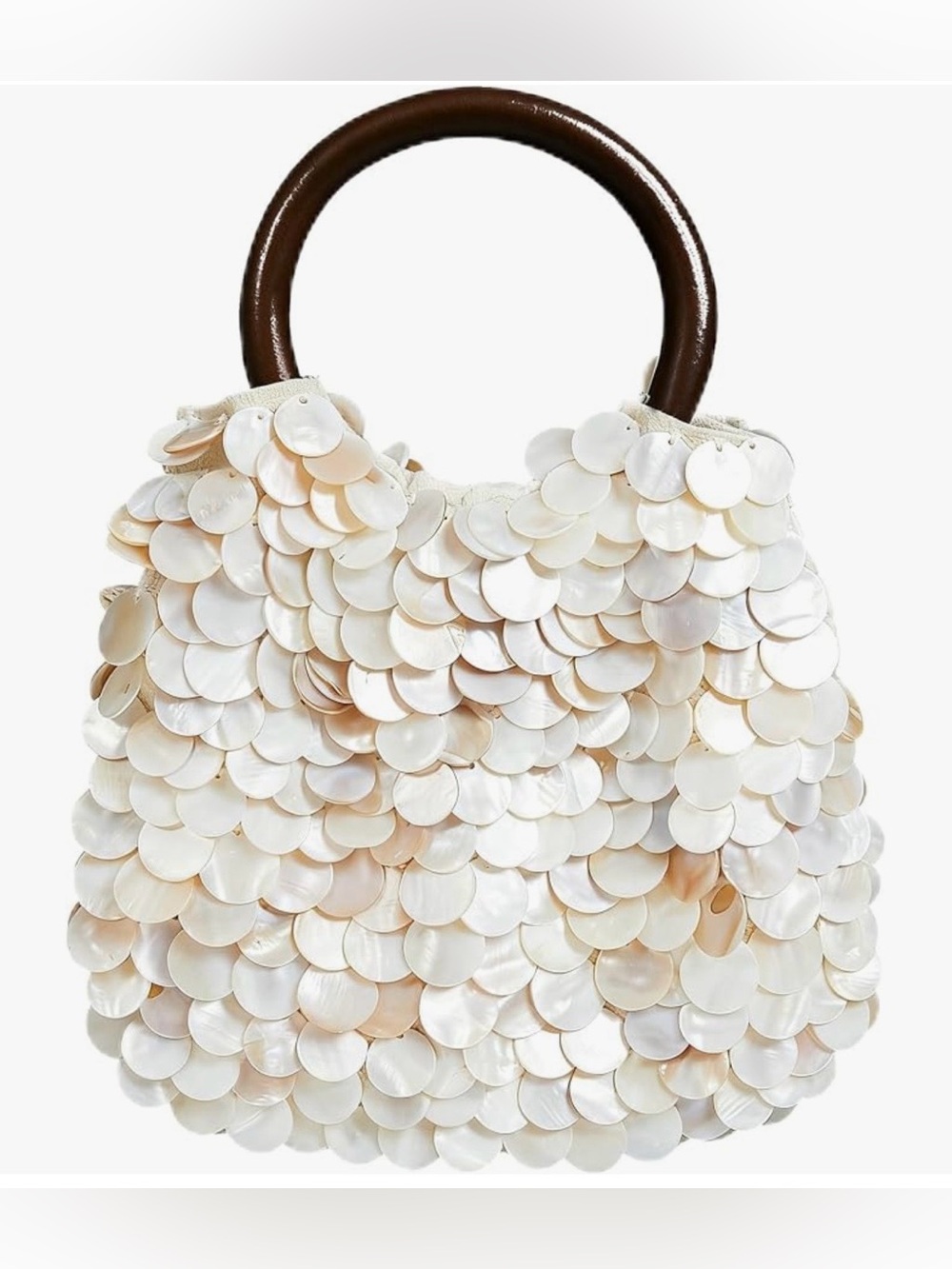 Stylish Ivory Shell clutch with Brown Handle